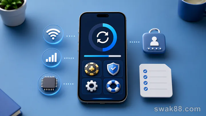 Mobile casino app update diagnostics with network, storage, and session checks
