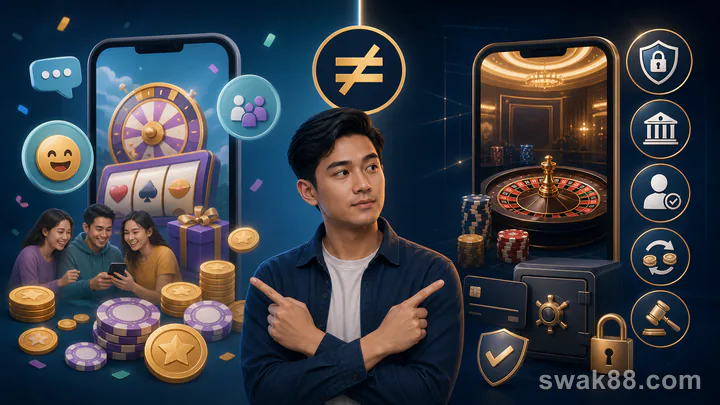 Social casino games compared with real-money online casinos
